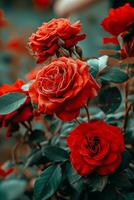 AI generated A bunch of red roses grow in a garden. Generative AI photo