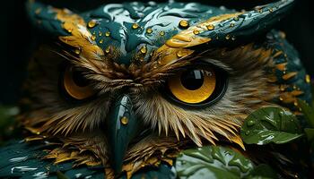 AI generated Eagle owl piercing gaze reveals nature mysterious wisdom generated by AI photo