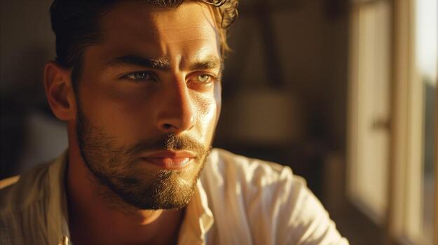 AI generated A goodlooking man looking out the window. Generative AI photo