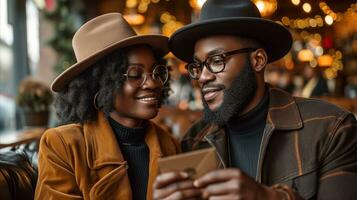 AI generated A young couple is sitting in a cafe. Generative AI photo