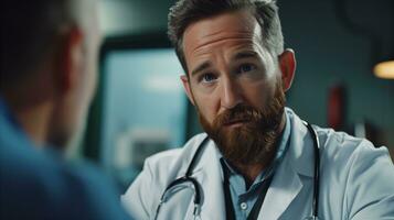 AI generated Doctor talking to patient in hospital. Generative AI photo