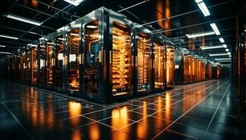 AI generated Futuristic computer network powers global communications inside modern factory generated by AI photo