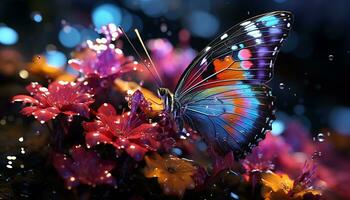 AI generated Vibrant butterfly in nature, flying with elegance among flowers generated by AI photo