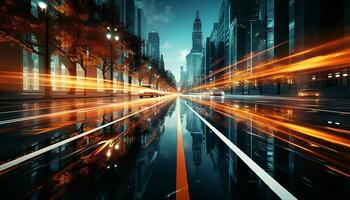 AI generated City lights ignite the night, traffic rushes through the vibrant skyline generated by AI photo