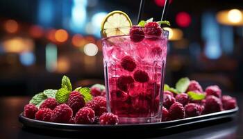 AI generated Refreshing summer cocktail with raspberry, mint, and citrus flavors generated by AI photo