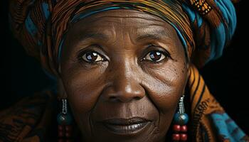 ai generado hermosa africano mujer en tradicional ropa, sonriente con confianza generado por ai foto