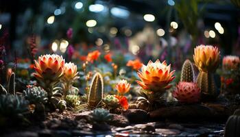 ai generado un hermosa suculento planta flores en un verde flor maceta generado por ai foto