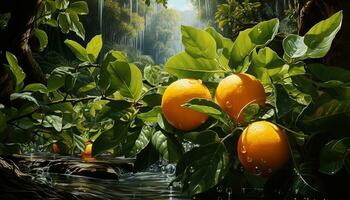 AI generated Fresh citrus fruits on a tree branch in a sunny orchard generated by AI photo