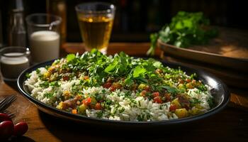 AI generated Healthy vegetarian salad with fresh vegetables and organic herbs generated by AI photo