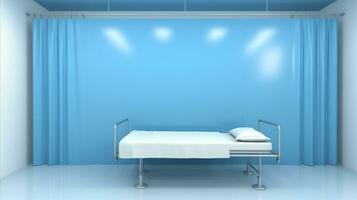 AI generated A hospital bed in a room with blue walls. Generative AI photo