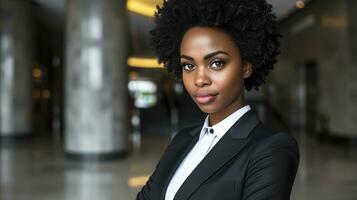 ai generado africano americano mujer de negocios en traje. generativo ai foto