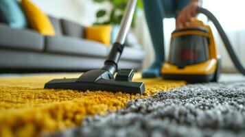 AI generated Person cleaning carpet with a vacuum. Generative AI photo