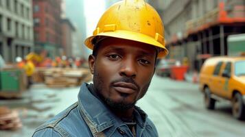 AI generated Professional construction worker on site with safety equipment photo