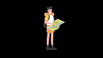 A Young Traveling Man Looks At The Map To His Destination On Alpha Channel video