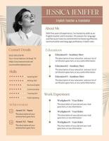 Peach Pastel with Leaf Teacher and Translator Curriculum Vitae Template