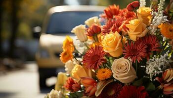 ai generado un vibrante ramo de flores de multi de colores flores trae frescura al aire libre generado por ai foto