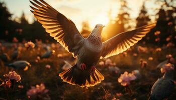 ai generado Paloma altísimo, simbolizando libertad y belleza en naturaleza generado por ai foto