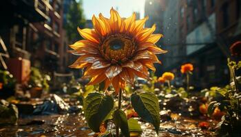 AI generated Sunflower, a vibrant yellow beauty in nature, blossoms in summer generated by AI photo