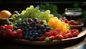 ai generado frescura y variedad en un de madera mesa fruta, alimento, gastrónomo generado por ai foto