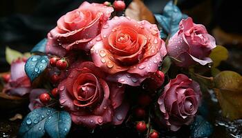 ai generado frescura y belleza en naturaleza mojado flor cabeza, rosado florecer generado por ai foto