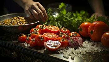 ai generado fresco, sano ensalada un vegetariano gastrónomo comida con orgánico ingredientes generado por ai foto