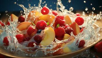 AI generated Freshness and sweetness of summer berries on a colorful plate generated by AI photo