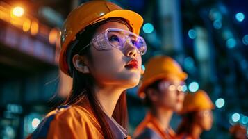 AI generated Professional engineering women in industrial equipment gears with glasses. Generative AI photo