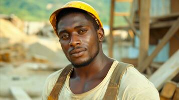 AI generated Confident construction worker at construction site wearing safety helmet photo