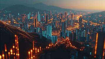 AI generated The lights in the sky over a futuristic city. photo