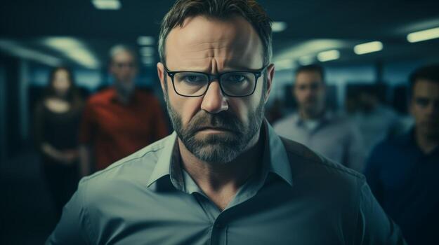 AI generated Businessman looking worried in office environment. Generative AI photo
