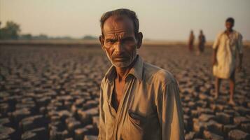 AI generated Farmer standing in the dry field. Generative AI photo