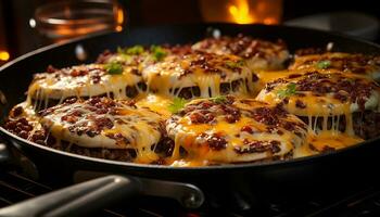 AI generated Grilled meat on plate, flame adds heat and freshness generated by AI photo