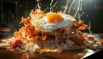 AI generated Freshness and gourmet meal on a close up plate of cooked meat generated by AI photo