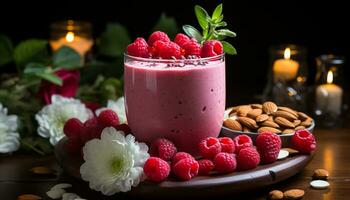 AI generated Freshness and sweetness in a gourmet berry milkshake generated by AI photo