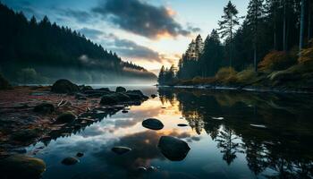 ai generado tranquilo escena montaña pico refleja en sereno azul estanque generado por ai foto