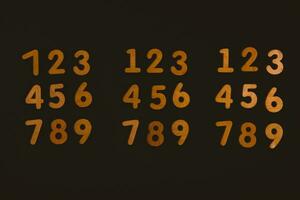 Colorful wooden numbers on black background. Number 1 to 9. photo