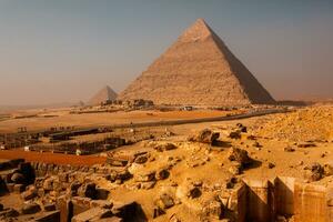 Famous Egyptian Pyramids of Giza. Landscape in Egypt. Pyramid in desert. Africa. Wonder of the World photo