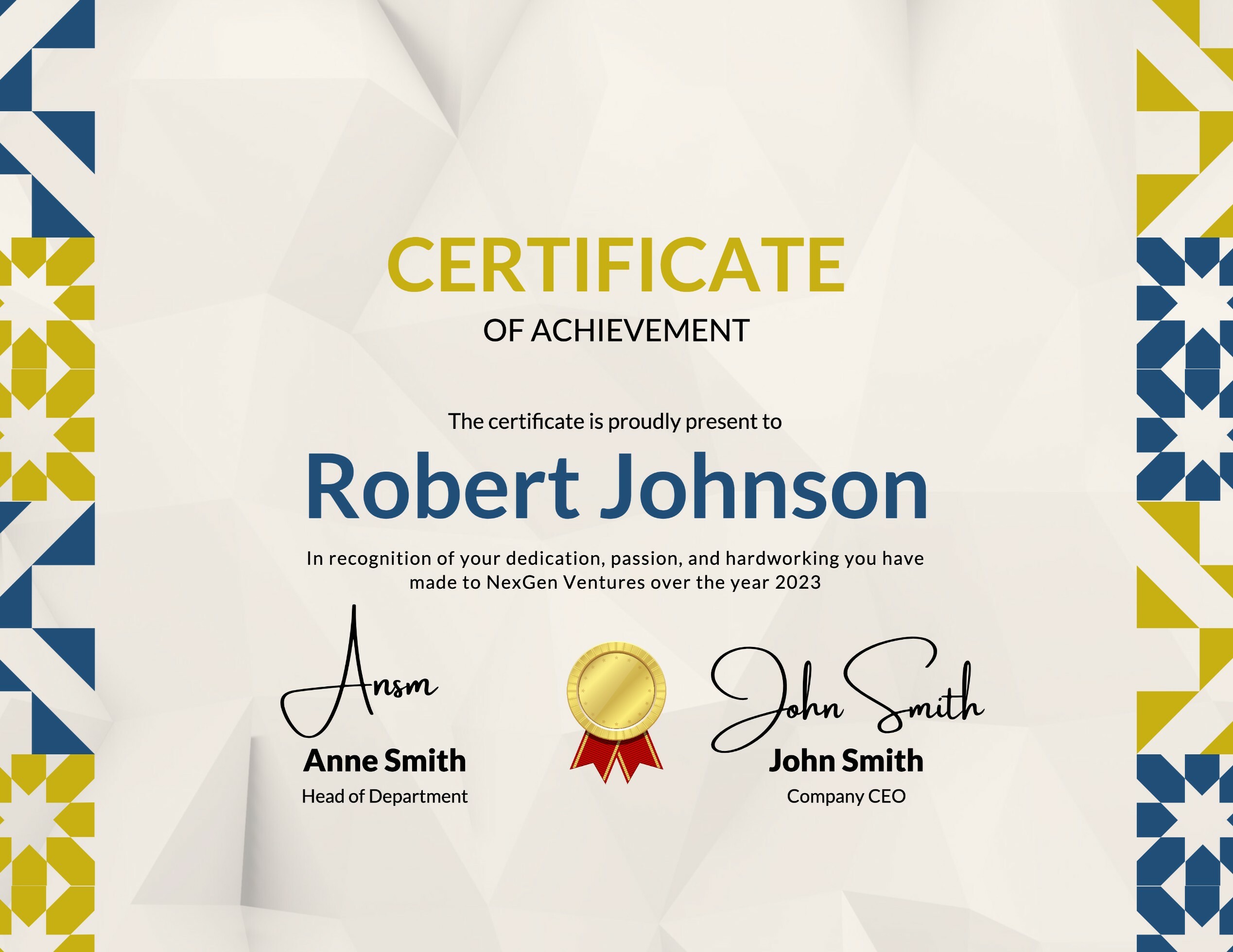 modern certificate with yellow and blue minimalist design ideas