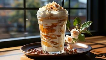 AI generated Freshness and sweetness on the table gourmet dessert and coffee generated by AI photo