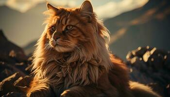 ai generado linda gatito sentado al aire libre, mirando a naturaleza belleza generado por ai foto