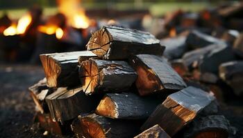 AI generated Burning woodpile generates heat, nature fuel for cooking outdoors generated by AI photo