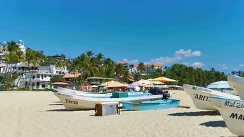 Puerto Escondido Oaxaca Mexico 2023 Fishing boats at the harbor beach in Puerto Escondido Mexico. video