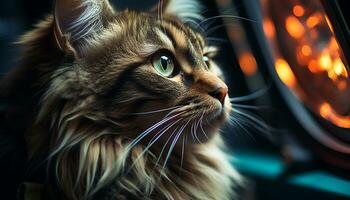 AI generated Cute kitten staring, whiskers twitching, nature beauty in background generated by AI photo