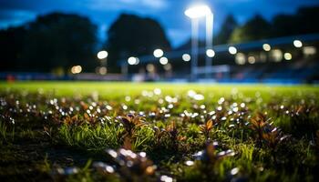 AI generated Playing field illuminated by glowing lights, nature vibrant celebration generated by AI photo