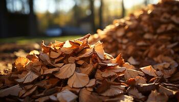 ai generado vibrante otoño hojas descendente, creando un vistoso bosque antecedentes generado por ai foto