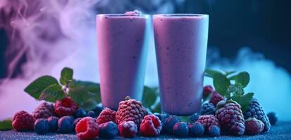 AI generated the purple smoothie with blueberries. photo