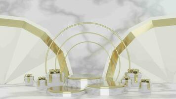 3D realistic white and golden podium, white luxury background, amazing holiday and promotion products video