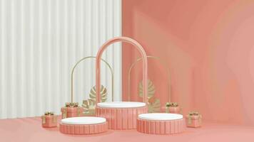 Minimal design podium 3d peach or pink background for various beauty products advertising video
