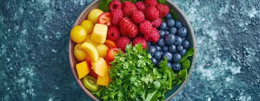 AI generated a colorful bowl of fruits and vegetables photo