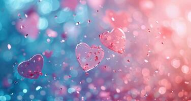 AI generated abstract of pink and blue light hearts confetti photo